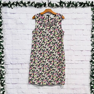 Kim‎ Rogers Linen Black Pink Floral Floral Print Sheath Shift Dress